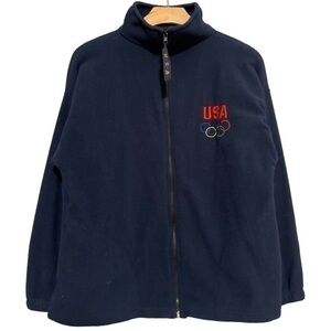 Vintage Team USA Olympic Men’s Size M Navy Blue Full Zip Up Fleece Sweatshirt